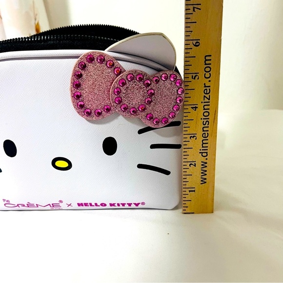 Creme Shop Hello Kitty Faux Leather Makeup Bag Pink Glitter & Rhinestone Bow - Picture 3 of 4